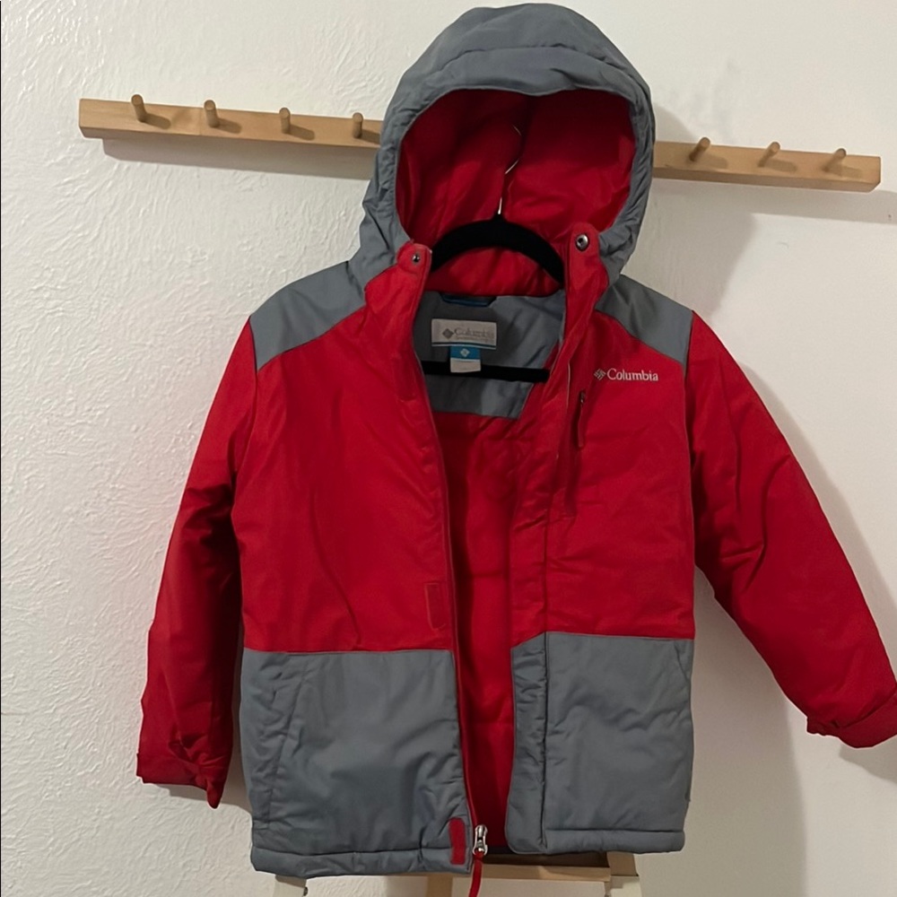 Columbia Kids Red and Gray Hooded Puffer Jacket